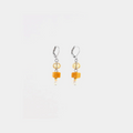 Short Two Toned earrings featuring pewter accents, colorful yellow glass beads, and a freshwater pearl 