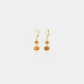 Short Gold earrings featuring pewter accents, colorful Orange glass beads, and a freshwater pearl 