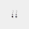 Short silver earrings featuring pewter accents, colorful glass beads, and a freshwater pearl