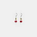 Short Two Toned earrings featuring pewter accents, colorful Red glass beads, and a freshwater pearl 