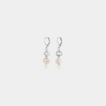 Short Two Toned earrings featuring pewter accents, colorful White glass beads, and a freshwater pearl 