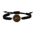 Black braided Bracelet with a Bronze talisman depicting a lion surrounded by flames and including the words "Timor Non Impedit Actum"