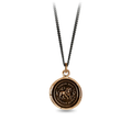 Bronze Talisman Necklace depicting a Lion surrounded by flames, with the words "Timor Non Impedit Actum" written around it