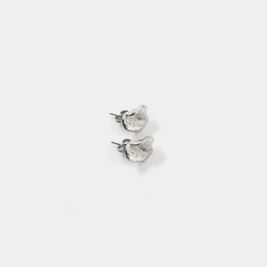 Sivler pewter stud earrings sculpted into a petal shape