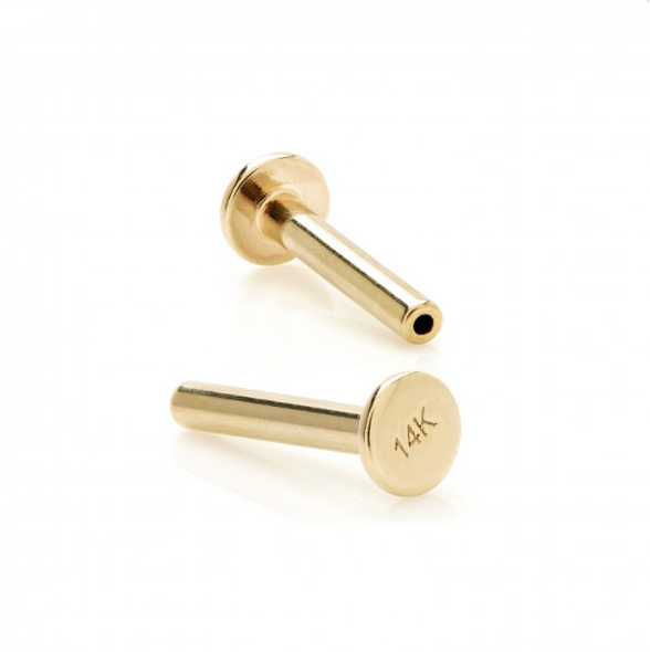 14k Gold Curved Bar CZ Flat Screwback Single Stud | Magpie Jewellery