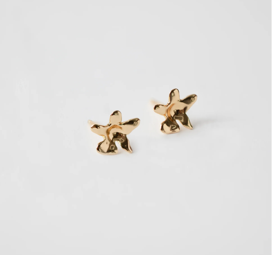 14k Gold plated brass small flower studs with gold vermeil posts