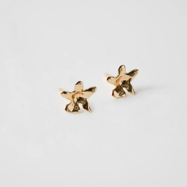 14k Gold plated brass small flower studs with gold vermeil posts