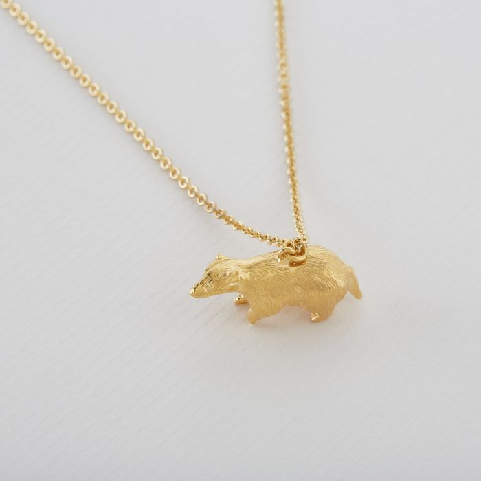 Gold Plated Silver Necklace with a Golden Badger Pendant