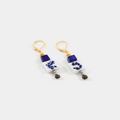 Short Two Toned earrings adorned with colorful Blue and White geometric pieces
