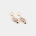Short Gold earrings adorned with colorful Light Pink geometric pieces