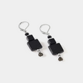 Short silver earrings adorned with colorful Dark Black geometric pieces