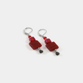 Short silver earrings adorned with colorful Deep Red geometric pieces