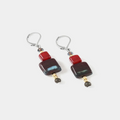 Short Two Toned earrings adorned with colorful Red and brown geometric pieces
