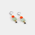 Short Two Toned earrings adorned with colorful Orange and Green geometric pieces