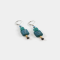 Short Two Toned earrings adorned with colorful Deep blue and green geometric pieces