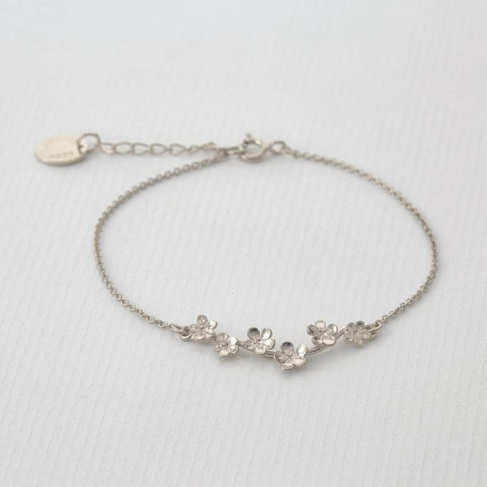 Silver Bracelet with 5 Tiny Bluebell Flowers