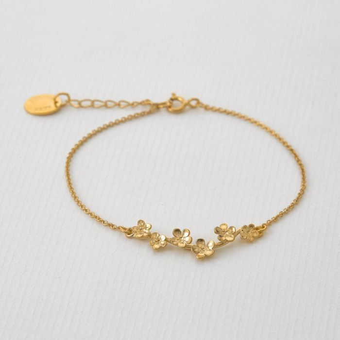 Gold Plated Silver Bracelet with 5 Tiny Bluebell Flowers