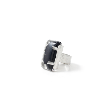 Pewter Ring with Embedded Black Prism