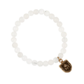 Bronze Talisman Bracelet with White Jade Beads and a talisman depicting a pomegranate plant