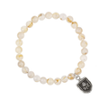 Sterling Silver Talisman Bracelet with Rutilated Quartz Beads and a talisman depicting a pomegranate plant