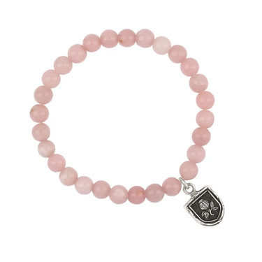 Sterling Silver Talisman Bracelet with Pink Opal Beads and a talisman depicting a pomegranate plant