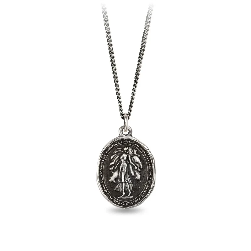 Sterling silver talisman necklace depicting the goddess of earth, gaia.