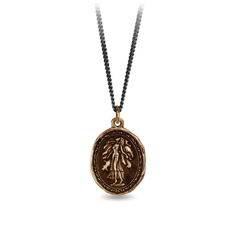 Bronze talisman necklace depicting the goddess of earth, gaia.