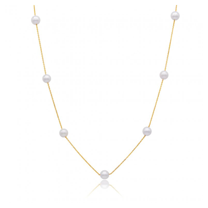 10ky Gold Ten Pearl Station Necklace