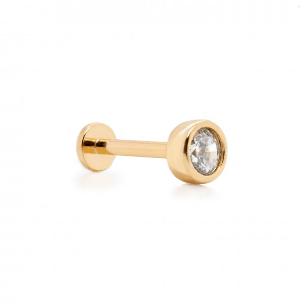 14k Bezel-Set Round CZ Flat Screwback Single Stud | Magpie Jewellery