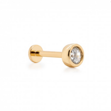 14k Bezel-Set Round CZ Flat Screwback Single Stud | Magpie Jewellery