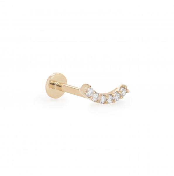 14k Gold Curved Bar CZ Flat Screwback Single Stud | Magpie Jewellery