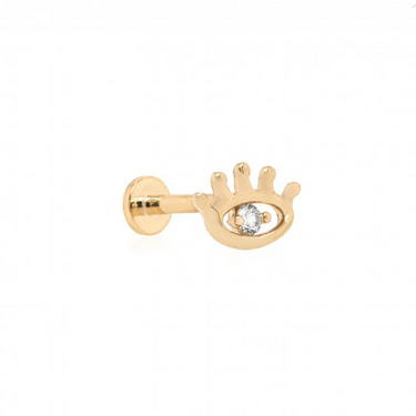 14k Evil Eye With CZ Flat Screwback Single Stud | Magpie Jewellery