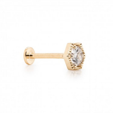 Gold Hexagon CZ Flat Screwback Single Stud | Magpie Jewellery