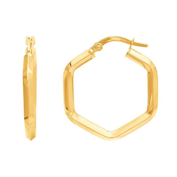 14K Yellow Gold Hexagon Hoop Earrings