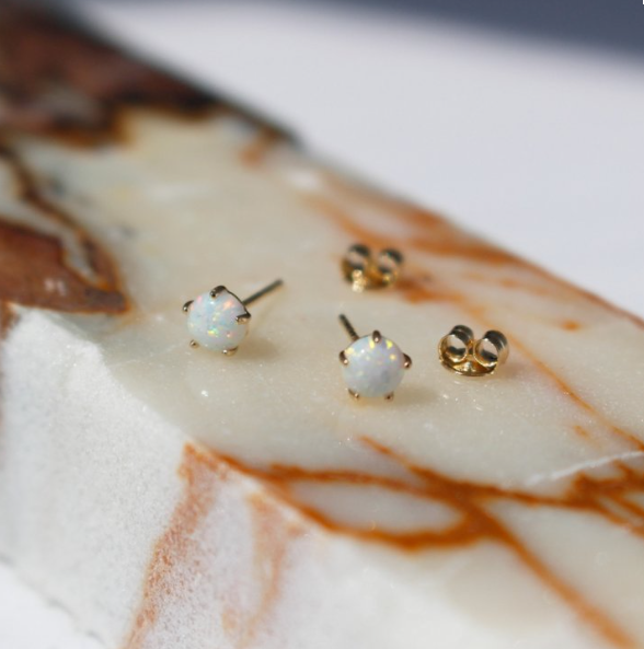 10ky Gold Five White Opal Stud Earrings