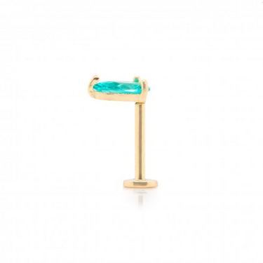 Gold Pear-Cut Green CZ Flat Screwback Single Stud| Magpie Jewellery