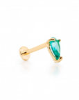Gold Pear-Cut Green CZ Flat Screwback Single Stud| Magpie Jewellery
