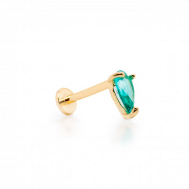 Gold Pear-Cut Green CZ Flat Screwback Single Stud| Magpie Jewellery