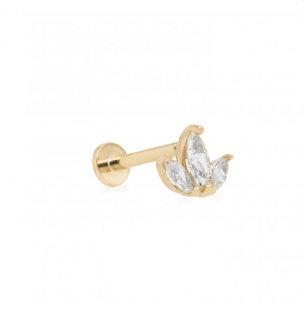 14k Gold Triple Marquise-Cut CZ Flat Screwback Single Stud | Magpie Jewellery