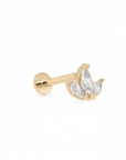14k Gold Triple Marquise-Cut CZ Flat Screwback Single Stud | Magpie Jewellery