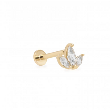 14k Gold Triple Marquise-Cut CZ Flat Screwback Single Stud | Magpie Jewellery