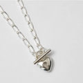 Sterling silver heart lock toggle pendant  on a Sterling silver elongated curb chain