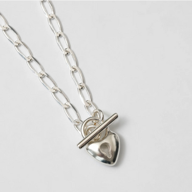 Sterling silver heart lock toggle pendant  on a Sterling silver elongated curb chain