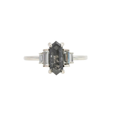 Elongated Hexagon Salt & Pepper Diamond Ring