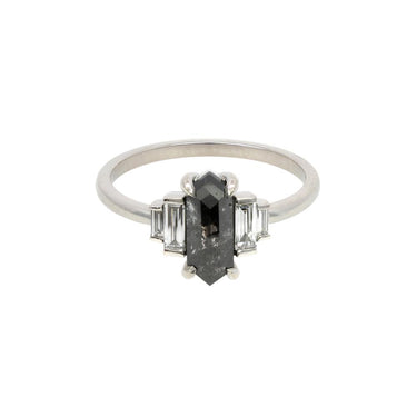 Elongated Hexagon Salt & Pepper Diamond Ring