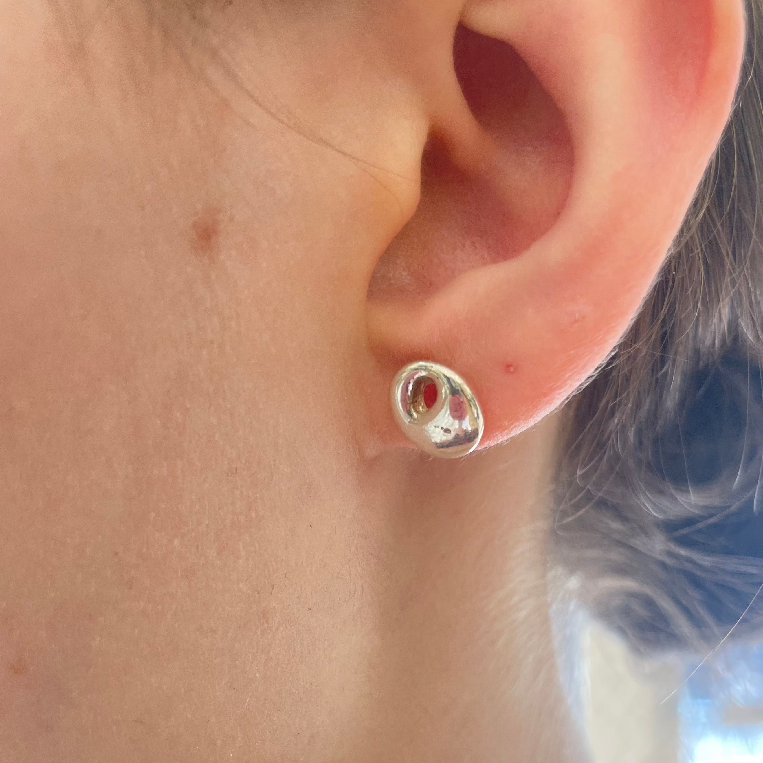 Silver Pebble Luck Stud Earrings