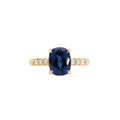  Blue Cushion Cut Lab Sapphire and Diamond Ring