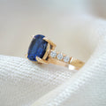  Blue Cushion Cut Lab Sapphire and Diamond Ring