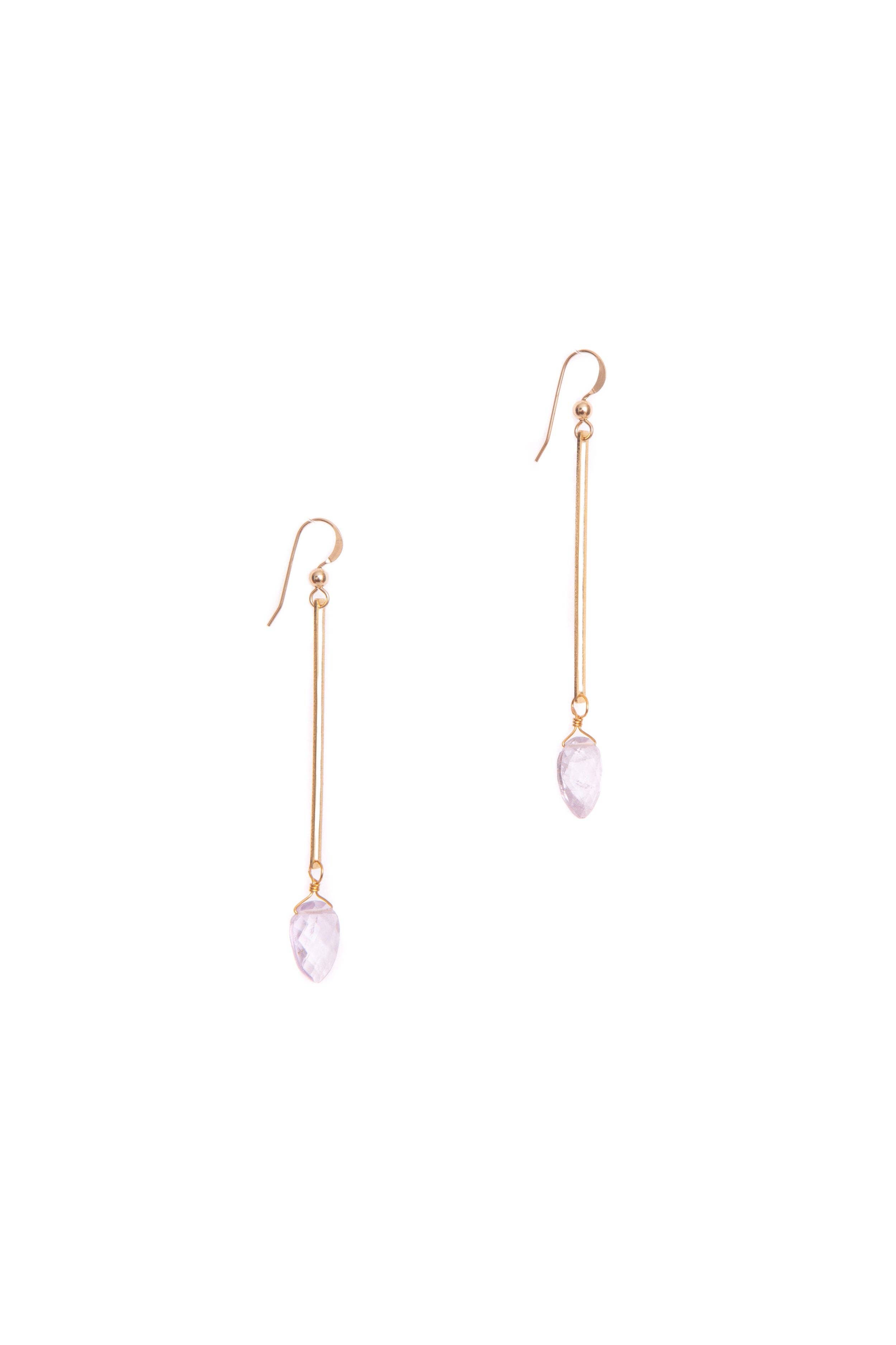 Recycled brass rectangle frames are accented with hand-cut gemstones to create the Isla Earrings. 