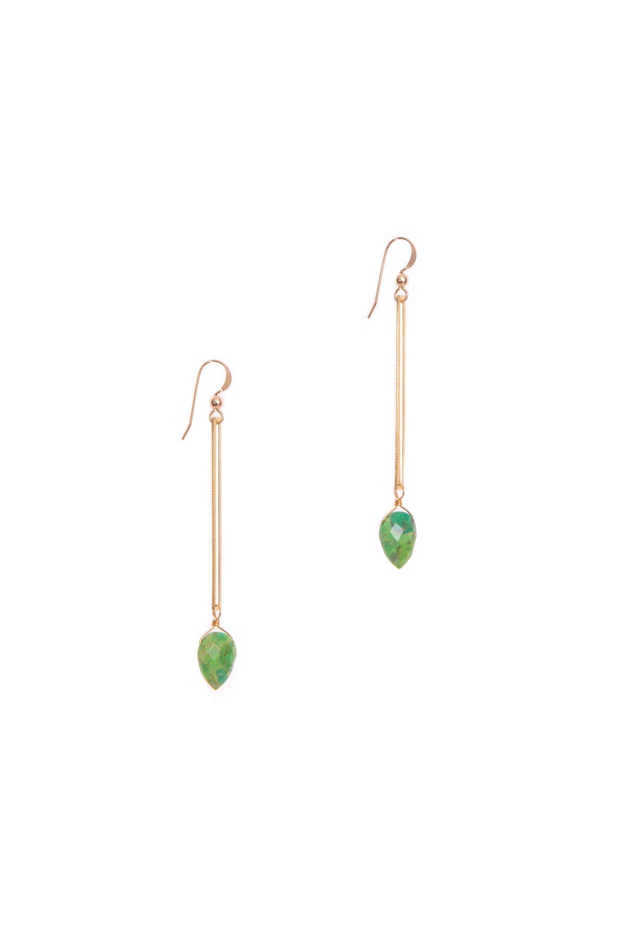 Recycled brass rectangle frames are accented with hand-cut gemstones to create the Isla Earrings. 